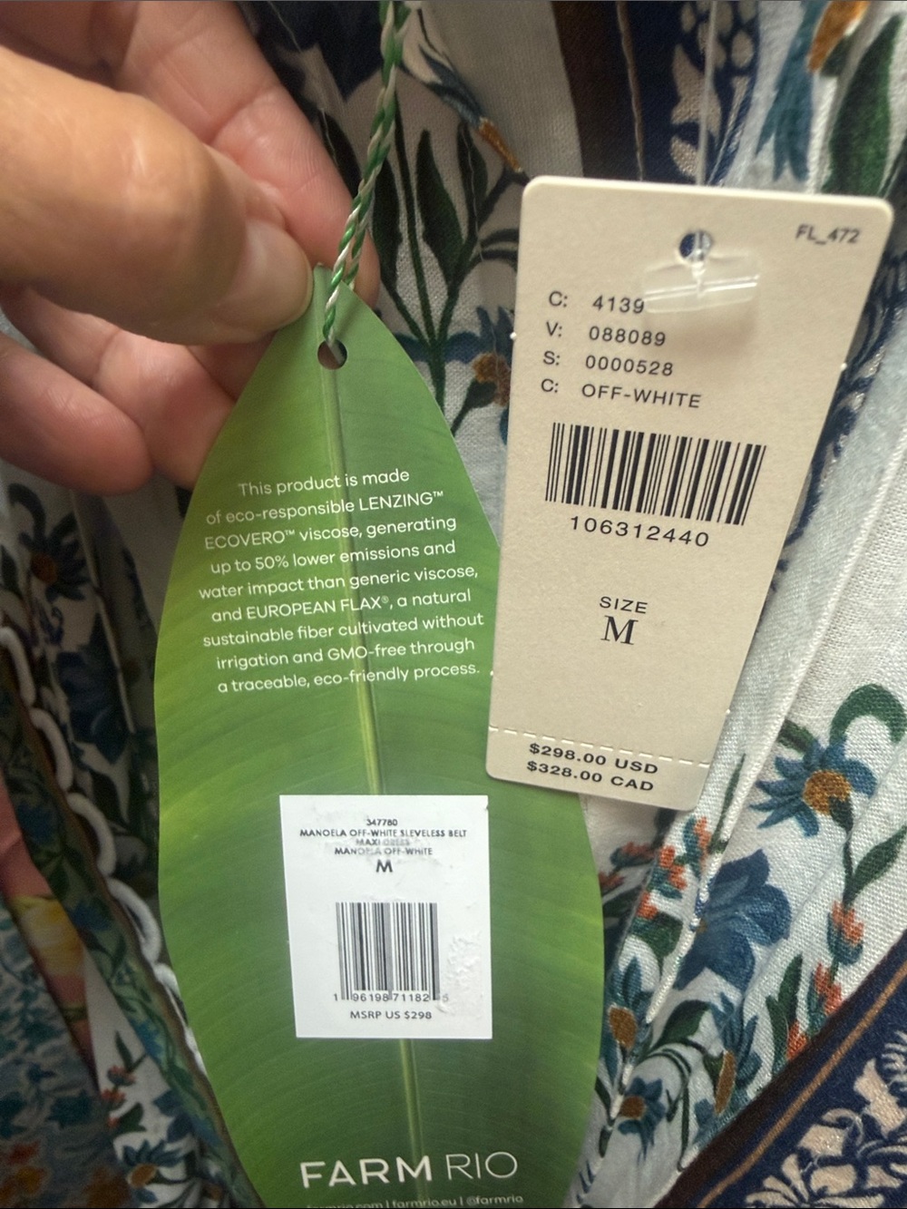 FARM Rio Off-White, Blue & Green Tiered Smocked Maxi Dress - Picture 7 of 9